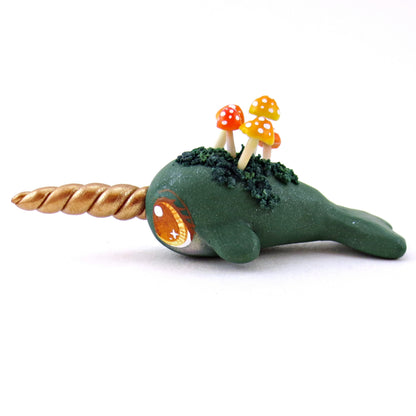 Mushroom Mossy Narwhal Figurine - Polymer Clay Fall Animals