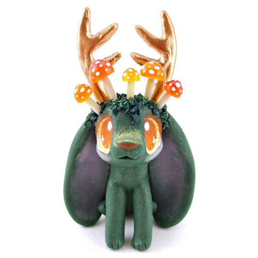 Mushroom Crown Mossy Jackalope Figurine - Polymer Clay Fall Animals