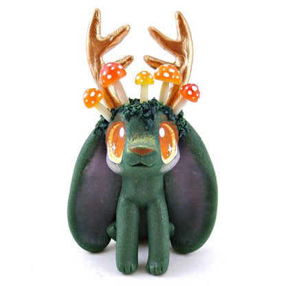 Mushroom Crown Mossy Jackalope Figurine - Polymer Clay Fall Animals