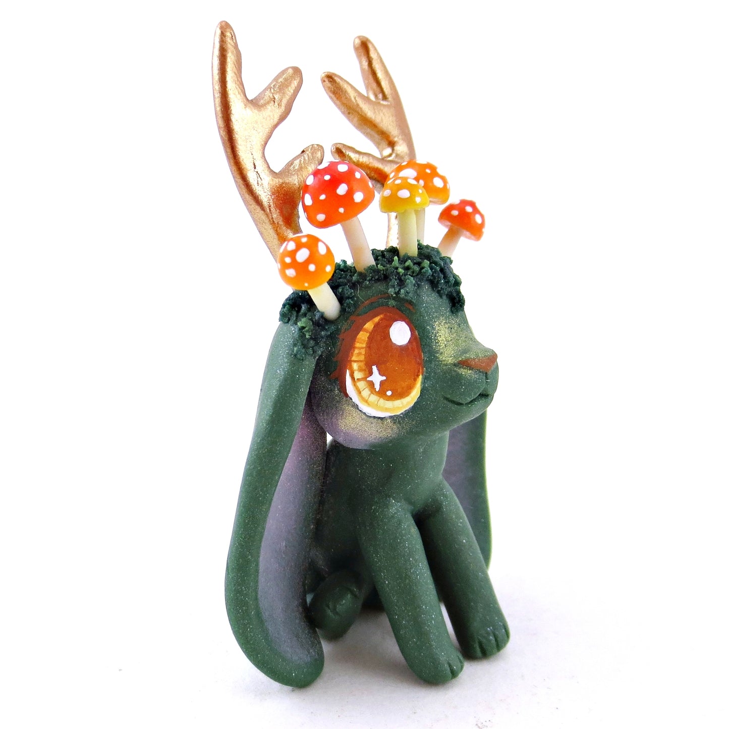 Mushroom Crown Mossy Jackalope Figurine - Polymer Clay Fall Animals