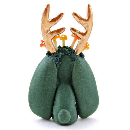 Mushroom Crown Mossy Jackalope Figurine - Polymer Clay Fall Animals