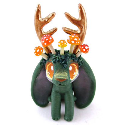 Mushroom Crown Mossy Jackalope Figurine - Polymer Clay Fall Animals