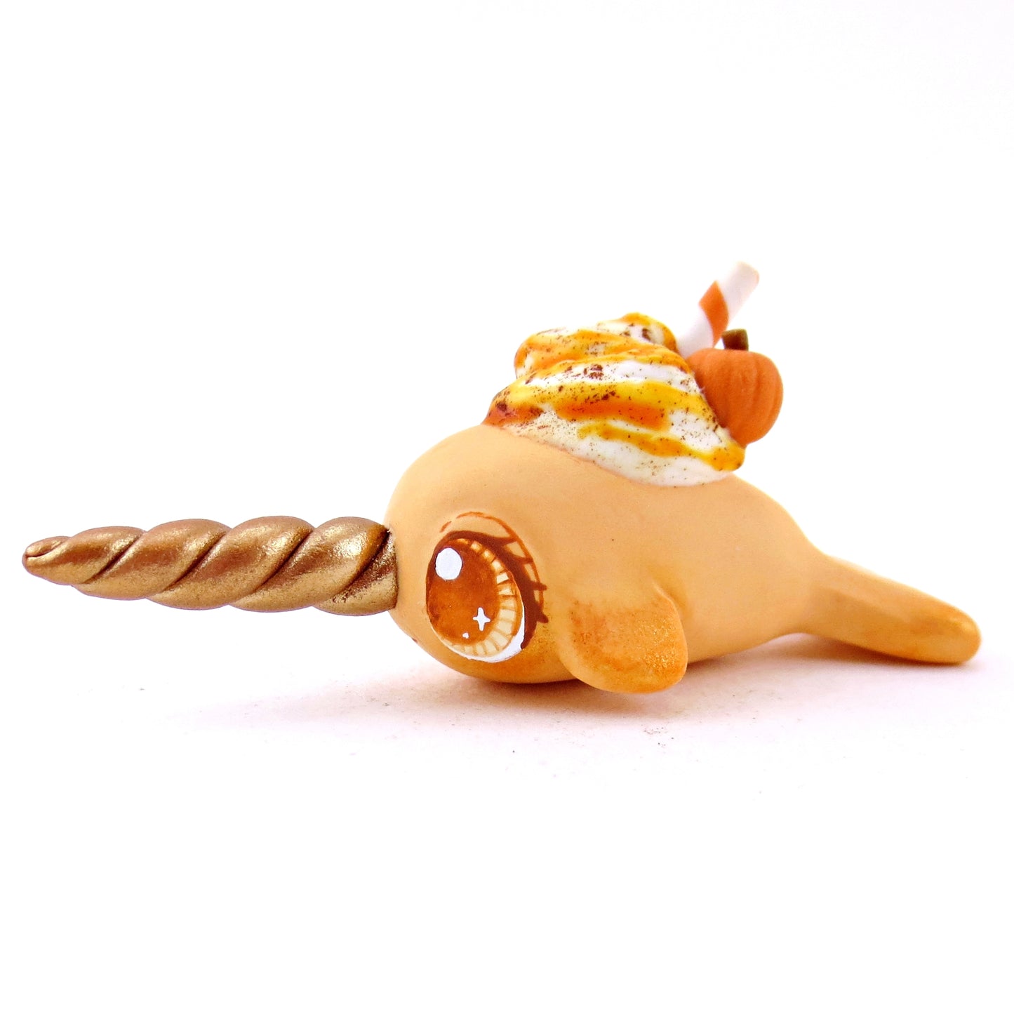 Pumpkin Spice Narwhal Figurine - Polymer Clay Fall Animals