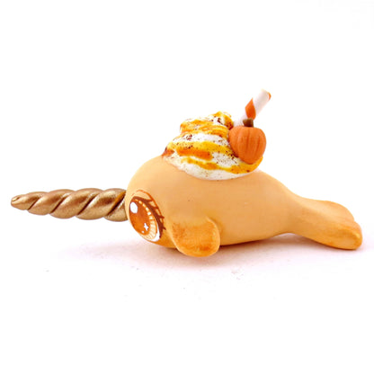 Pumpkin Spice Narwhal Figurine - Polymer Clay Fall Animals