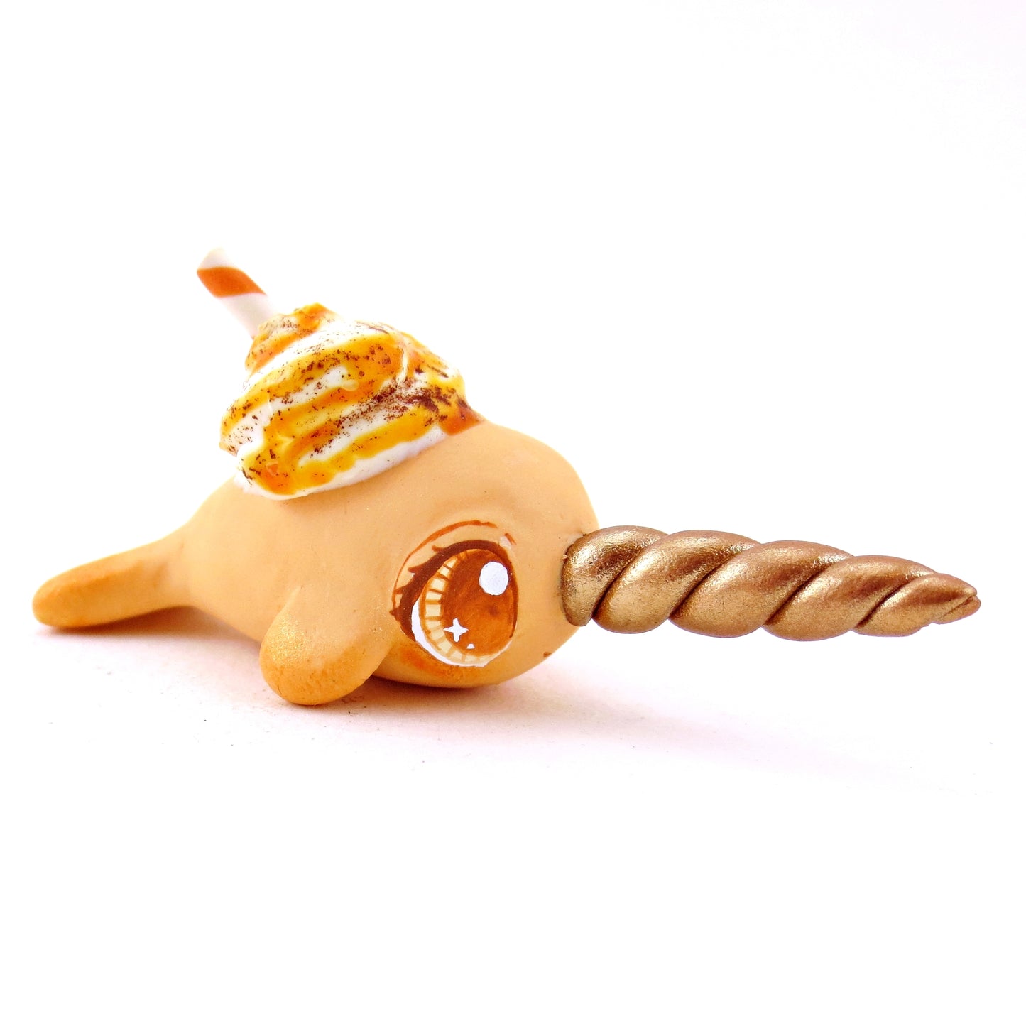 Pumpkin Spice Narwhal Figurine - Polymer Clay Fall Animals