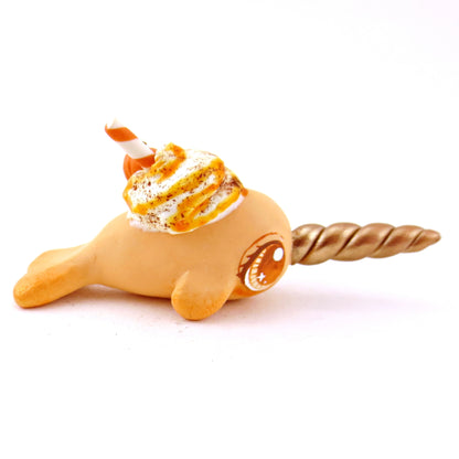 Pumpkin Spice Narwhal Figurine - Polymer Clay Fall Animals