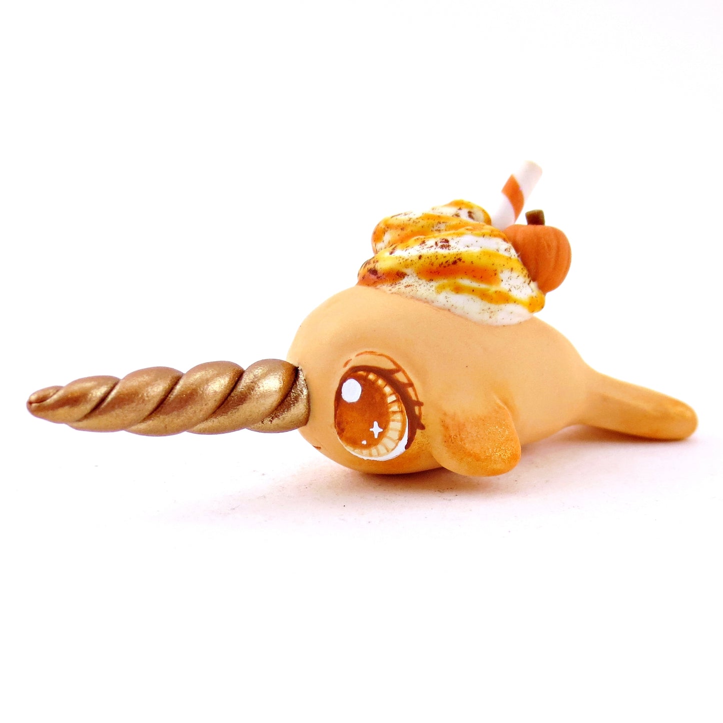 Pumpkin Spice Narwhal Figurine - Polymer Clay Fall Animals