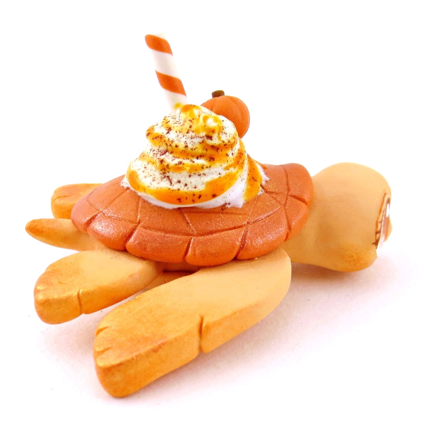 Pumpkin Spice Turtle Figurine - Polymer Clay Fall Animals