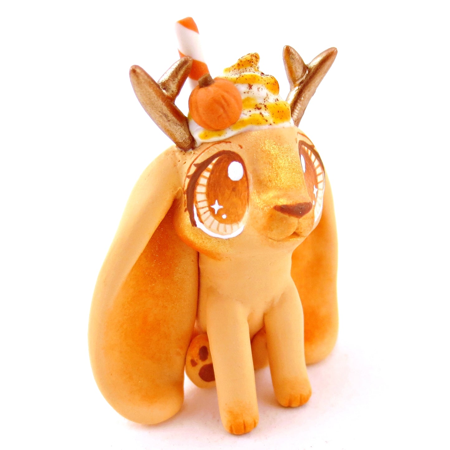 Pumpkin Spice Jackalope Figurine - Polymer Clay Fall Animals