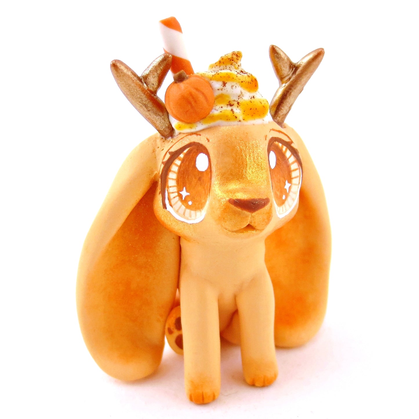 Pumpkin Spice Jackalope Figurine - Polymer Clay Fall Animals