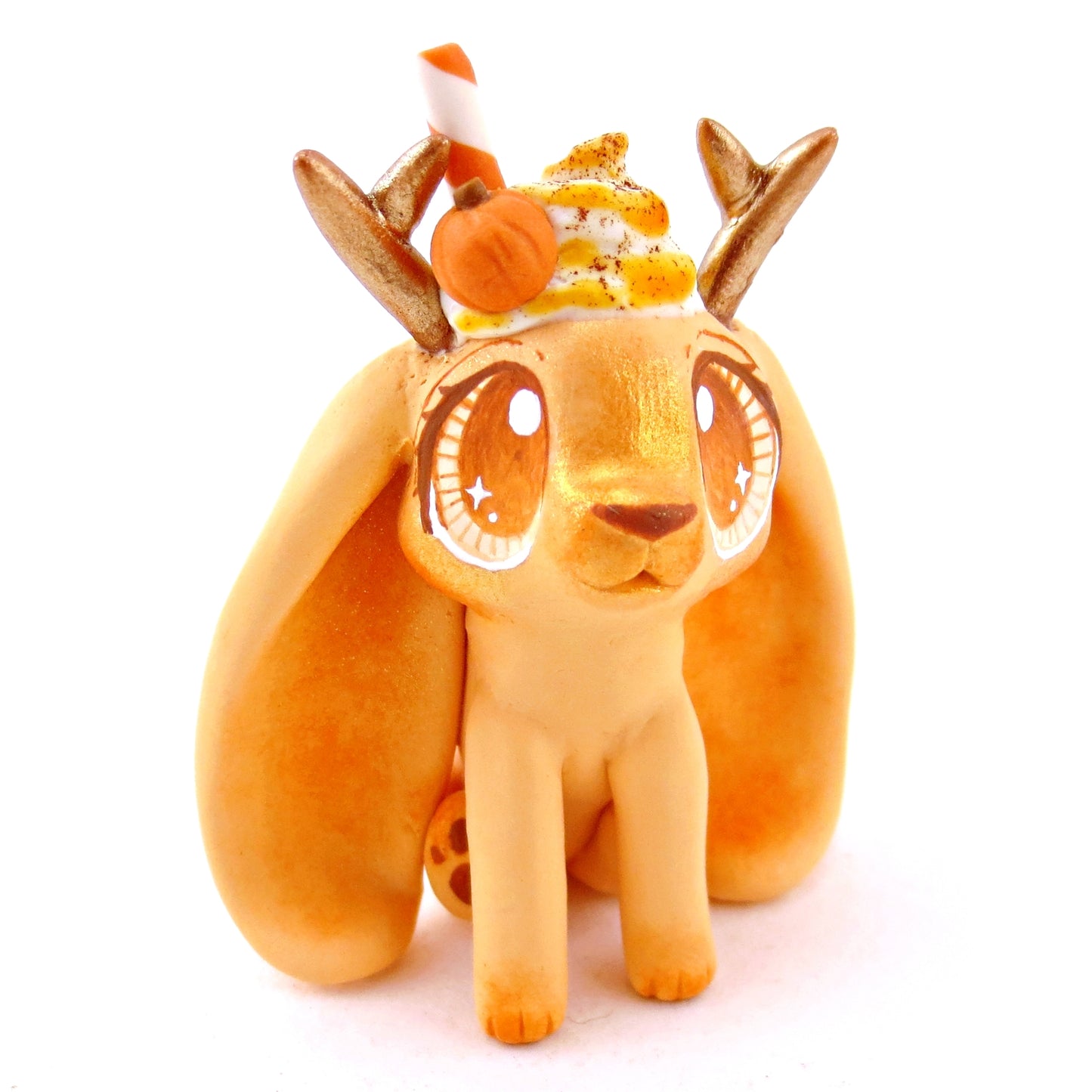 Pumpkin Spice Jackalope Figurine - Polymer Clay Fall Animals