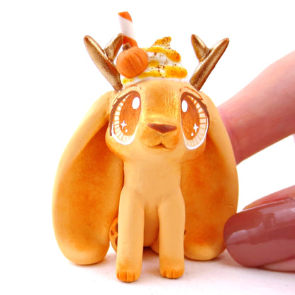 Pumpkin Spice Jackalope Figurine - Polymer Clay Fall Animals