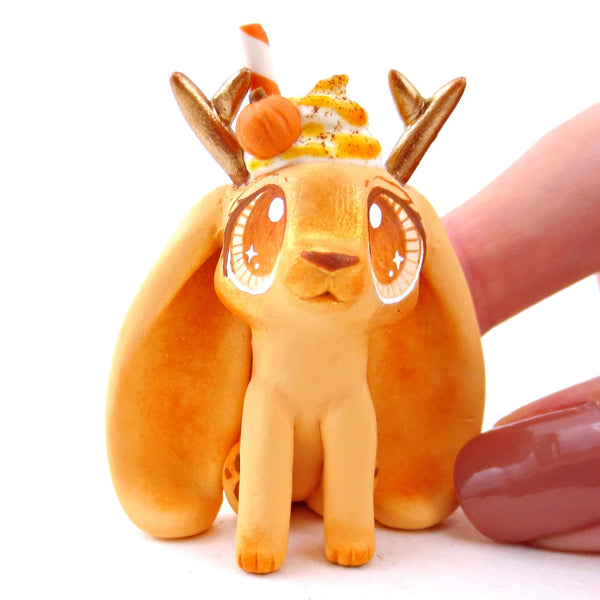 Pumpkin Spice Jackalope Figurine - Polymer Clay Fall Animals