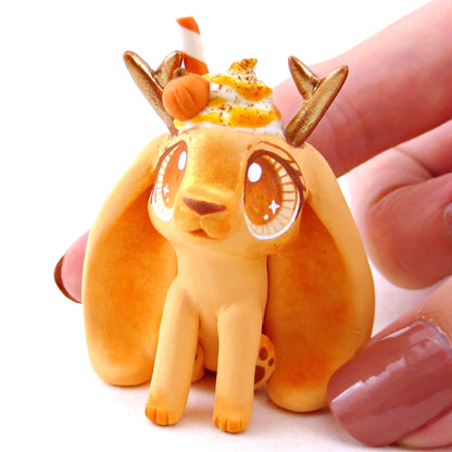 Pumpkin Spice Jackalope Figurine - Polymer Clay Fall Animals