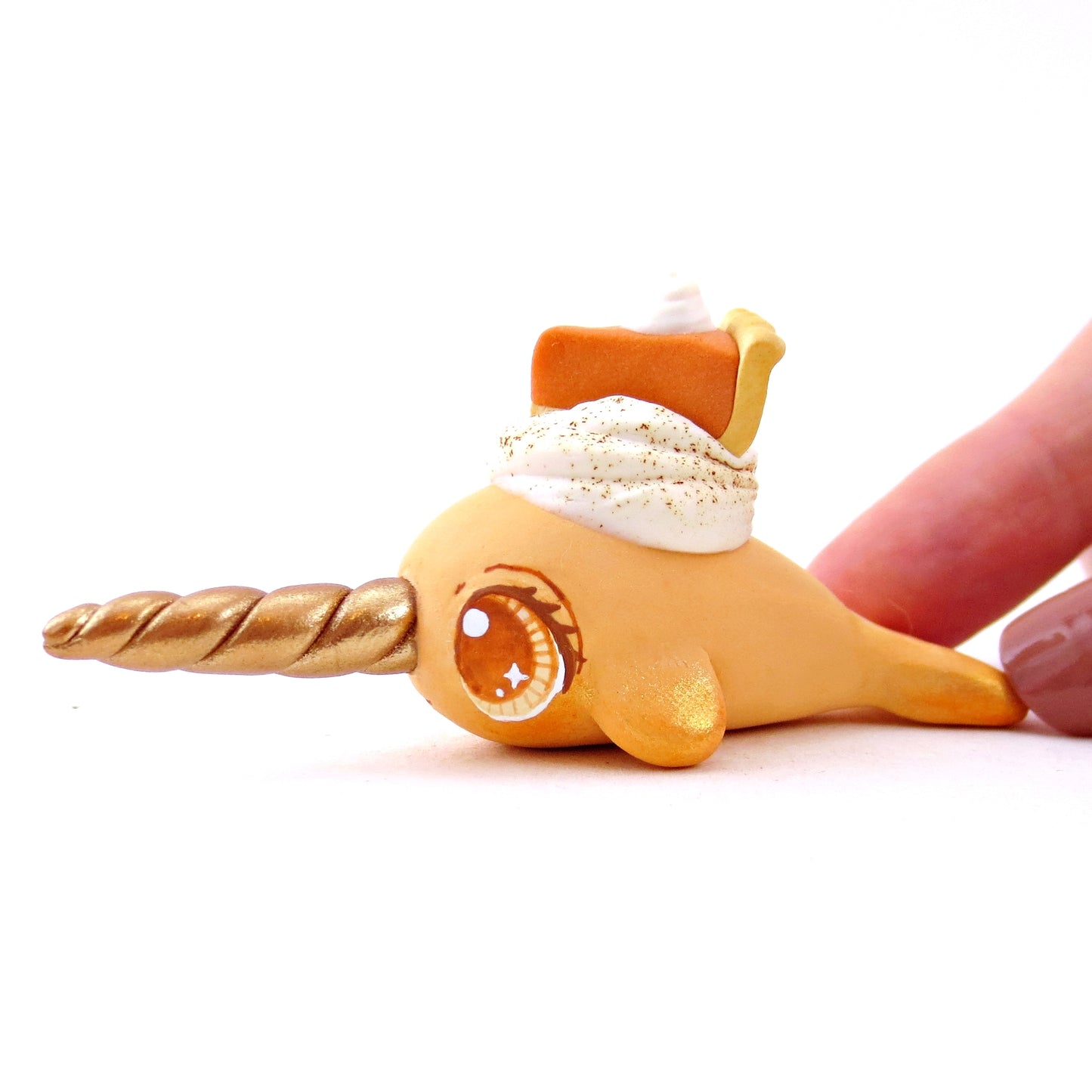 Pumpkin Pie Narwhal Figurine - Polymer Clay Fall Animals