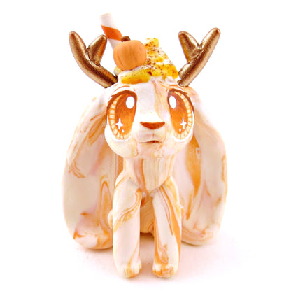 Pumpkin Spice Vanilla Swirl Jackalope Figurine - Polymer Clay Fall Animals