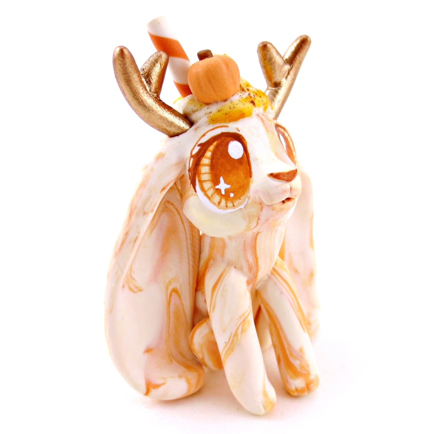 Pumpkin Spice Vanilla Swirl Jackalope Figurine - Polymer Clay Fall Animals