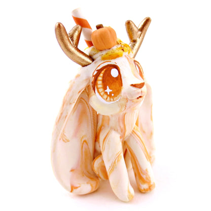 Pumpkin Spice Vanilla Swirl Jackalope Figurine - Polymer Clay Fall Animals