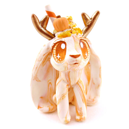 Pumpkin Spice Vanilla Swirl Jackalope Figurine - Polymer Clay Fall Animals