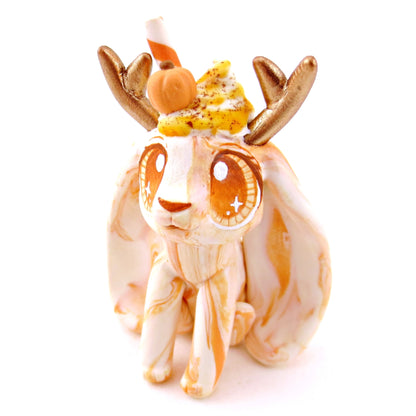 Pumpkin Spice Vanilla Swirl Jackalope Figurine - Polymer Clay Fall Animals