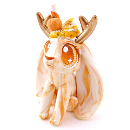 Pumpkin Spice Vanilla Swirl Jackalope Figurine - Polymer Clay Fall Animals