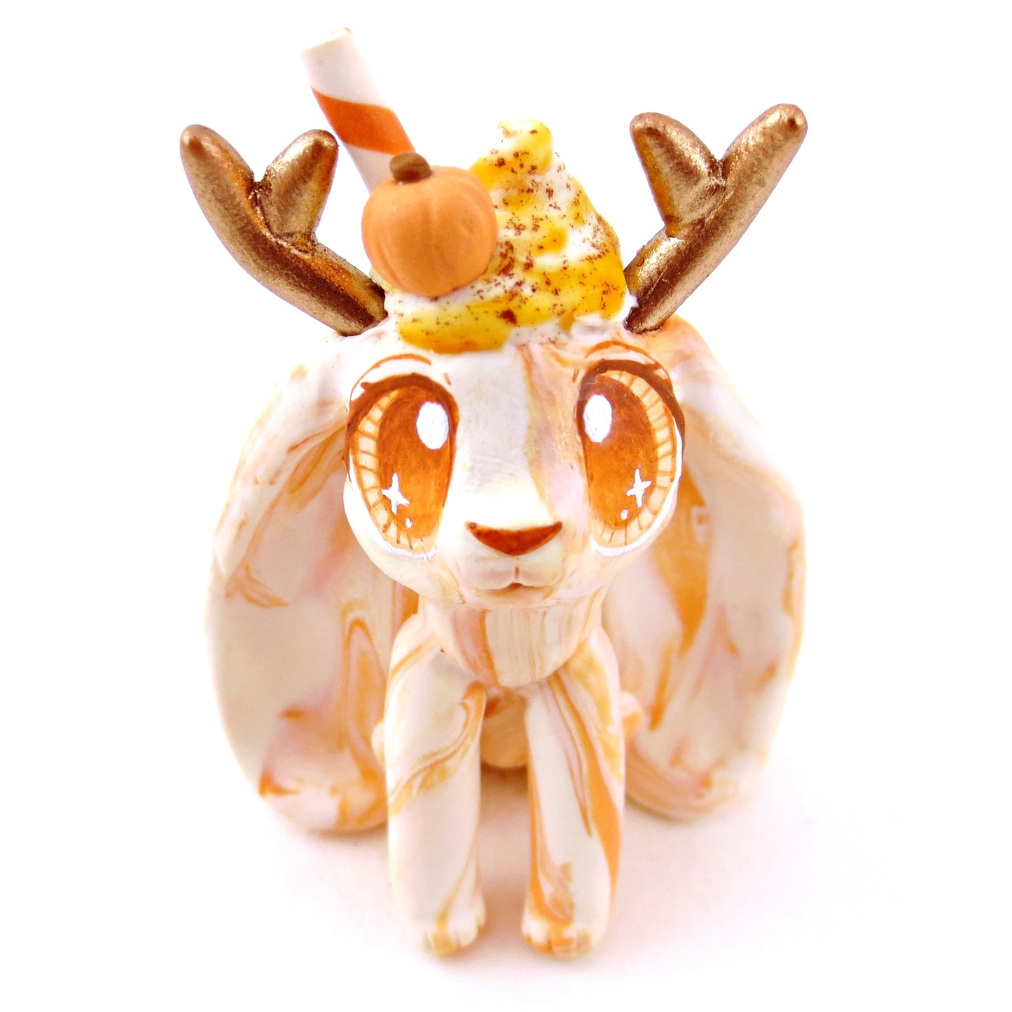 Pumpkin Spice Vanilla Swirl Jackalope Figurine - Polymer Clay Fall Animals