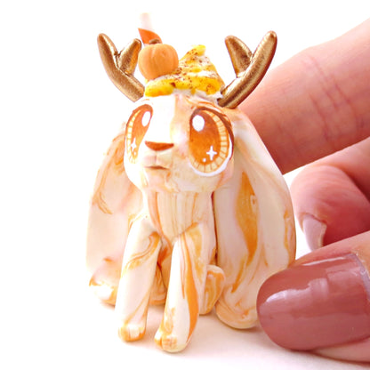 Pumpkin Spice Vanilla Swirl Jackalope Figurine - Polymer Clay Fall Animals