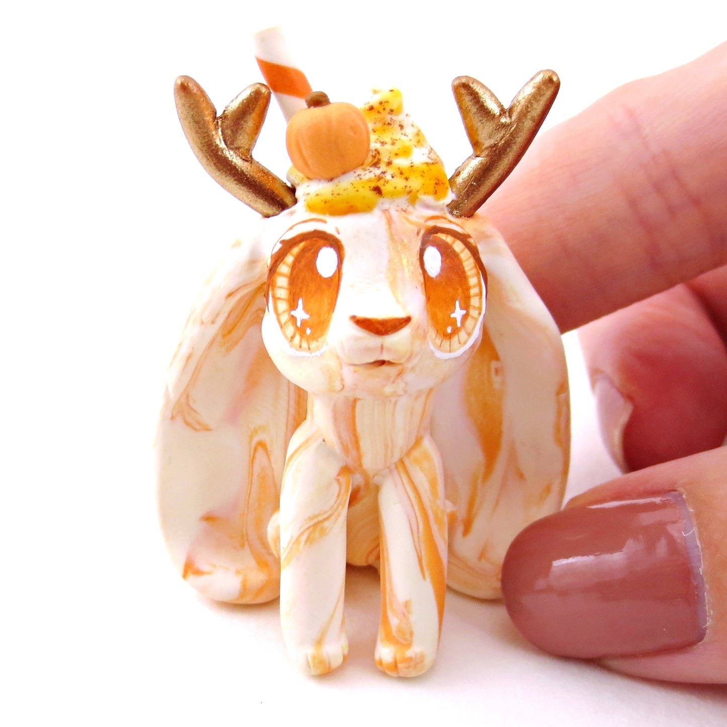 Pumpkin Spice Vanilla Swirl Jackalope Figurine - Polymer Clay Fall Animals