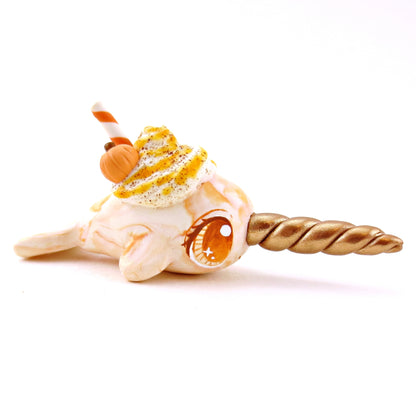 Pumpkin Spice Vanilla Swirl Narwhal Figurine - Polymer Clay Fall Animals