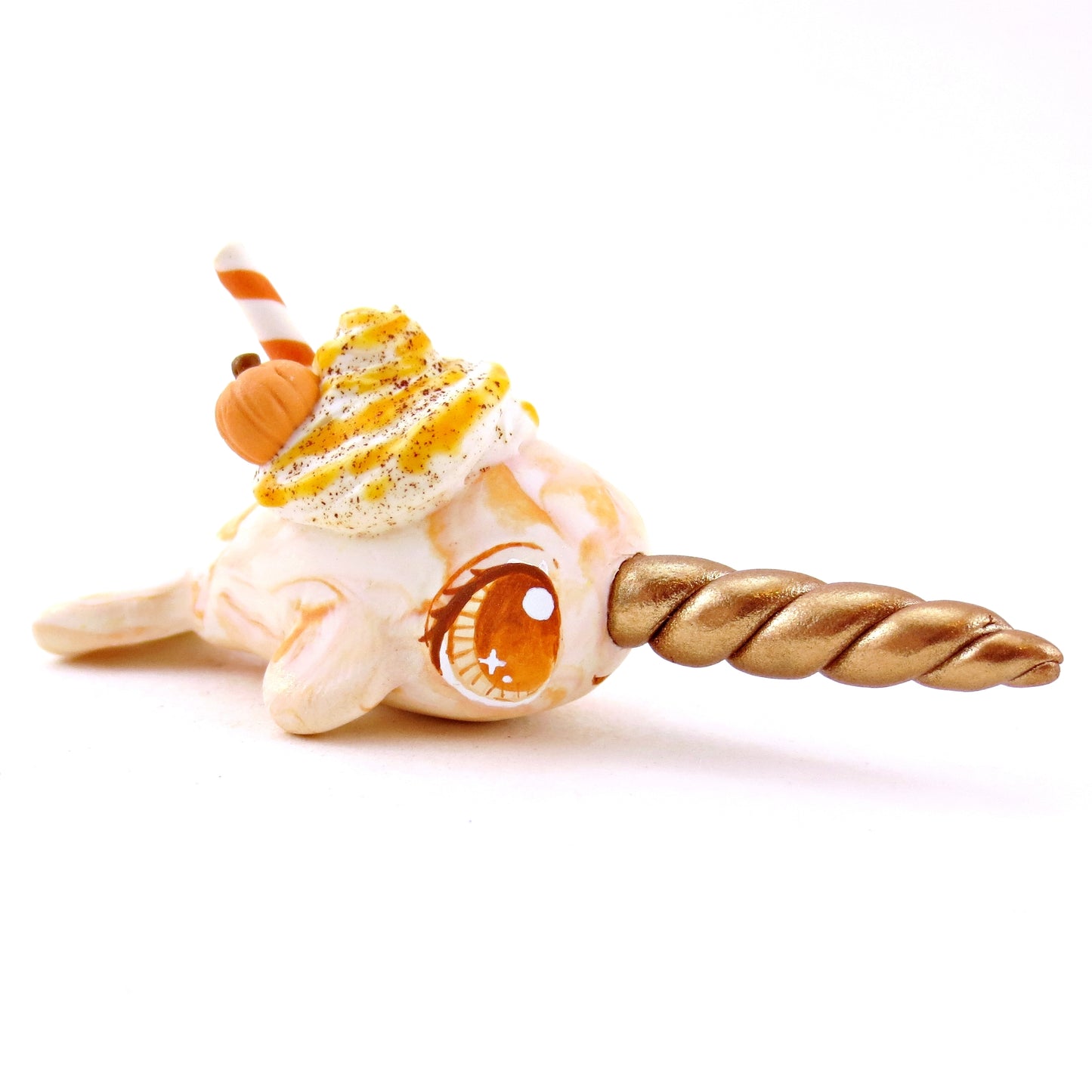 Pumpkin Spice Vanilla Swirl Narwhal Figurine - Polymer Clay Fall Animals