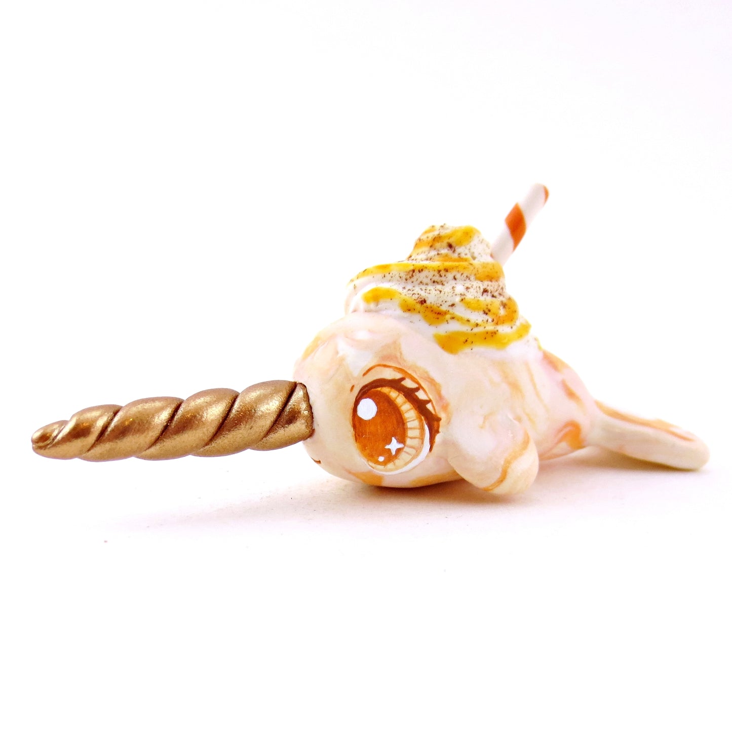 Pumpkin Spice Vanilla Swirl Narwhal Figurine - Polymer Clay Fall Animals