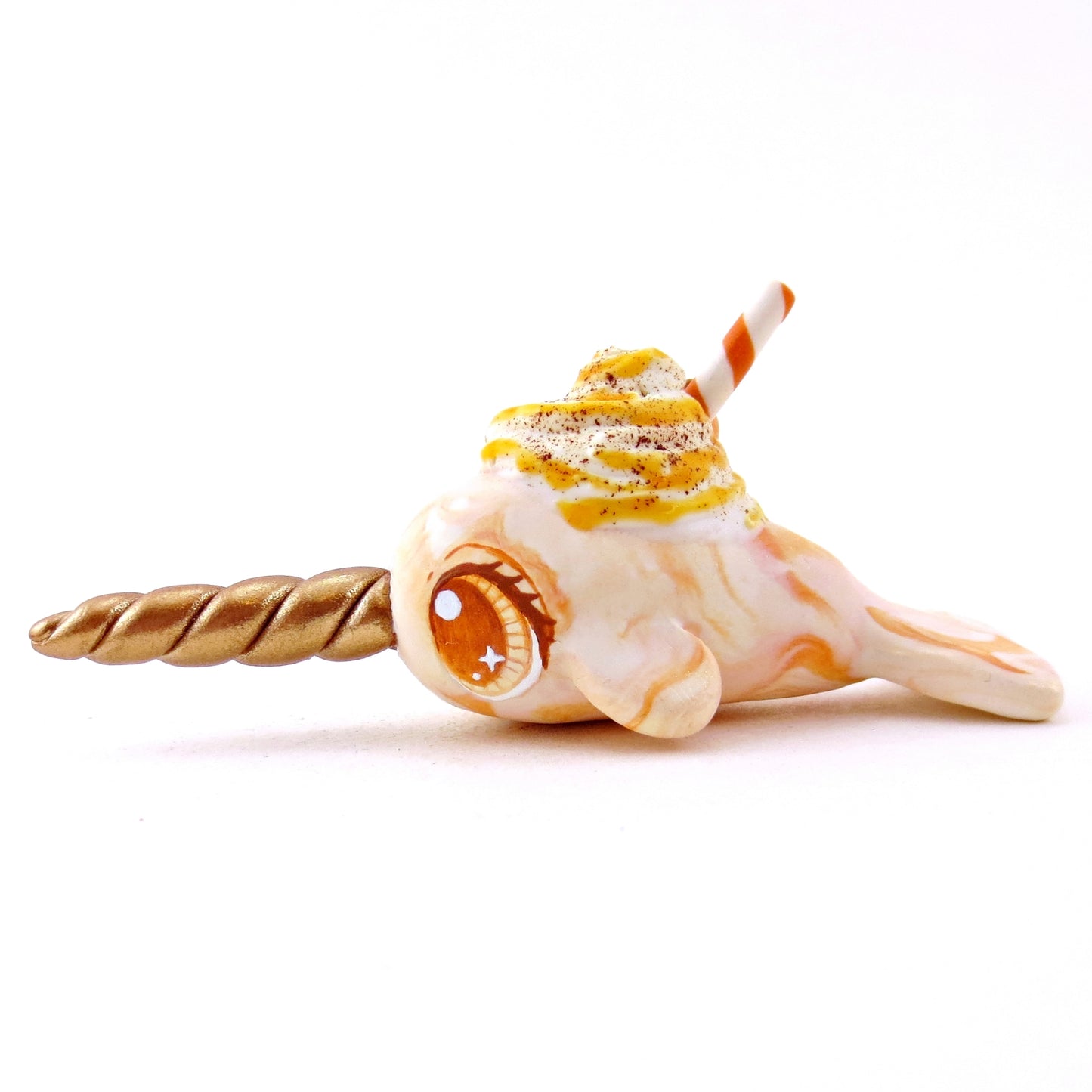 Pumpkin Spice Vanilla Swirl Narwhal Figurine - Polymer Clay Fall Animals