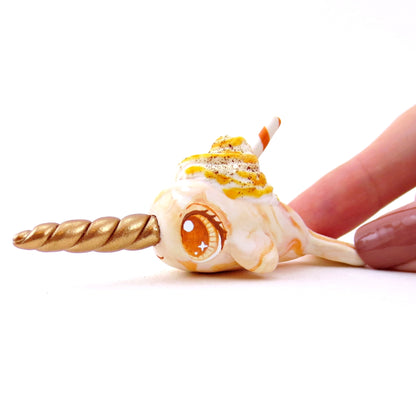 Pumpkin Spice Vanilla Swirl Narwhal Figurine - Polymer Clay Fall Animals