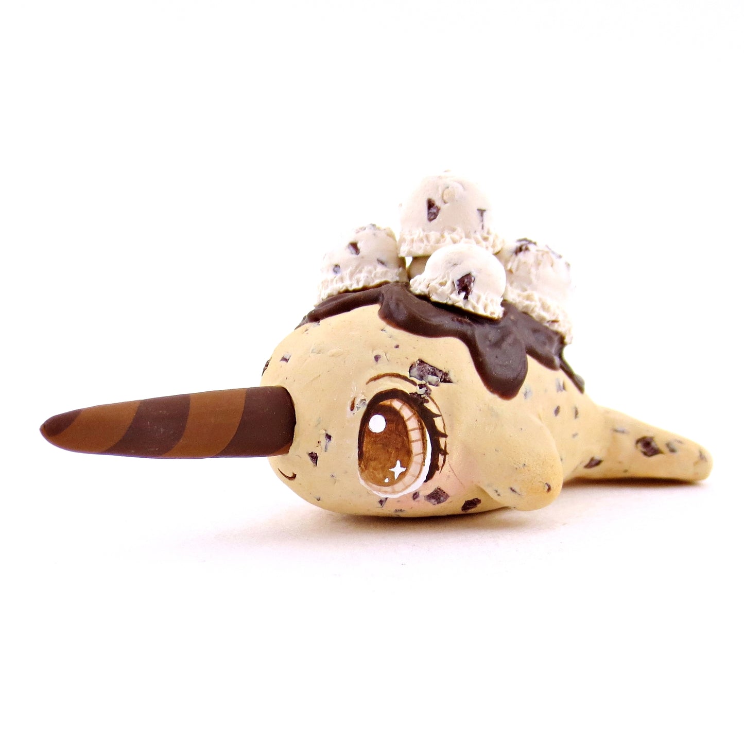 Chocolate Chip Cookie Dough Ice Cream Narwhal Figurine - Polymer Clay Ice Cream Animals