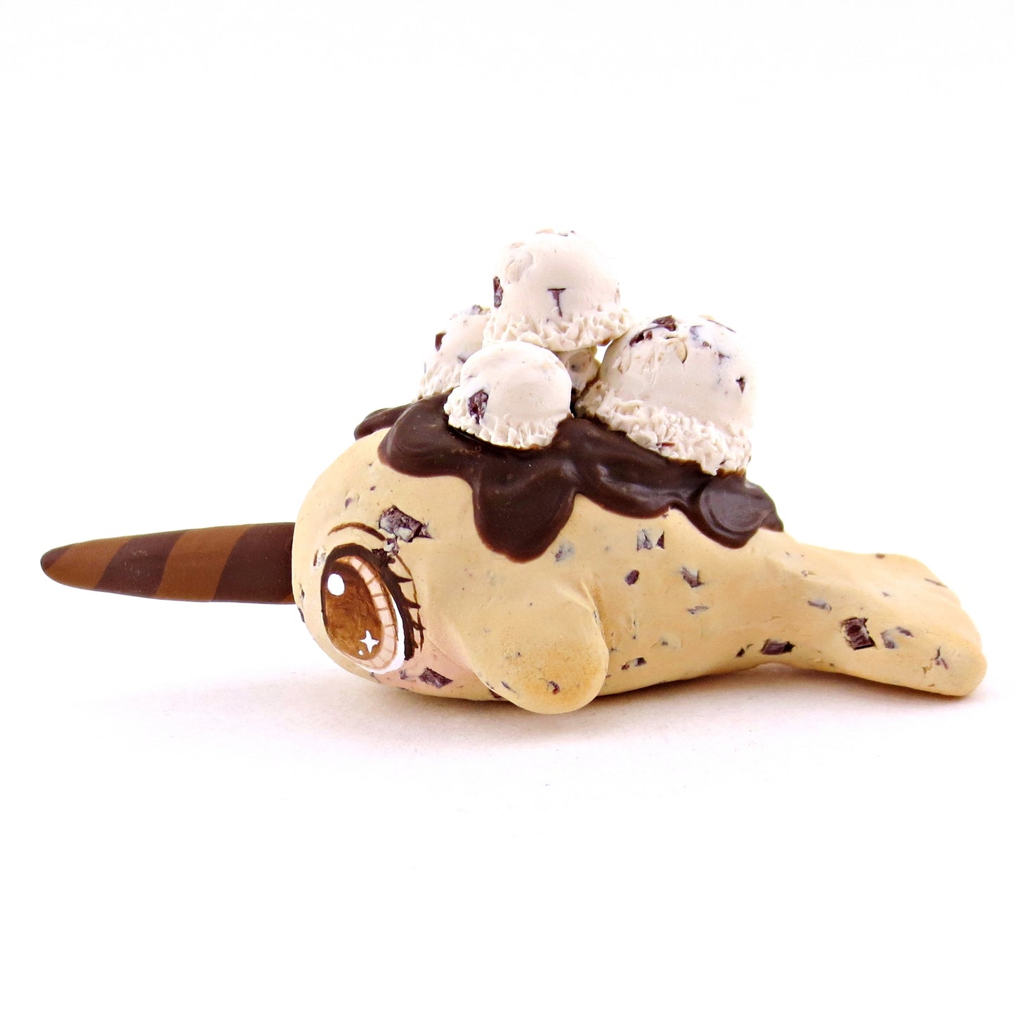 Chocolate Chip Cookie Dough Ice Cream Narwhal Figurine - Polymer Clay Ice Cream Animals