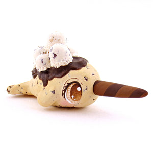 Chocolate Chip Cookie Dough Ice Cream Narwhal Figurine - Polymer Clay Ice Cream Animals