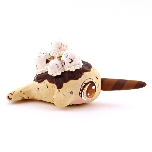 Chocolate Chip Cookie Dough Ice Cream Narwhal Figurine - Polymer Clay Ice Cream Animals