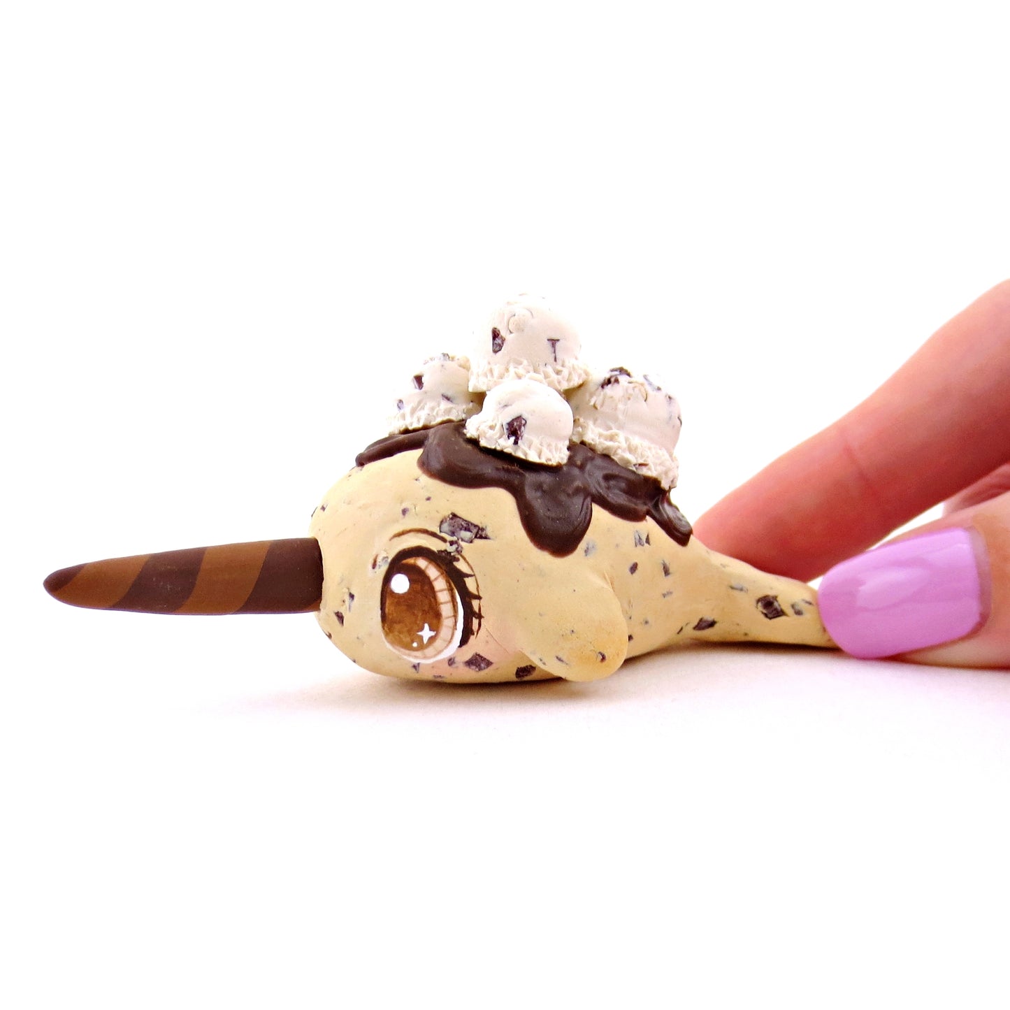 Chocolate Chip Cookie Dough Ice Cream Narwhal Figurine - Polymer Clay Ice Cream Animals