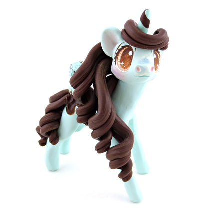 Mint Chocolate Chip Ice Cream Unicorn Figurine - Polymer Clay Ice Cream Animals