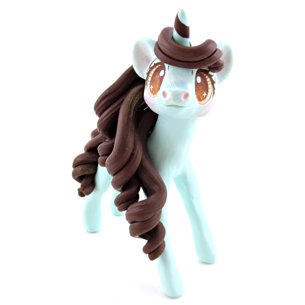Mint Chocolate Chip Ice Cream Unicorn Figurine - Polymer Clay Ice Cream Animals