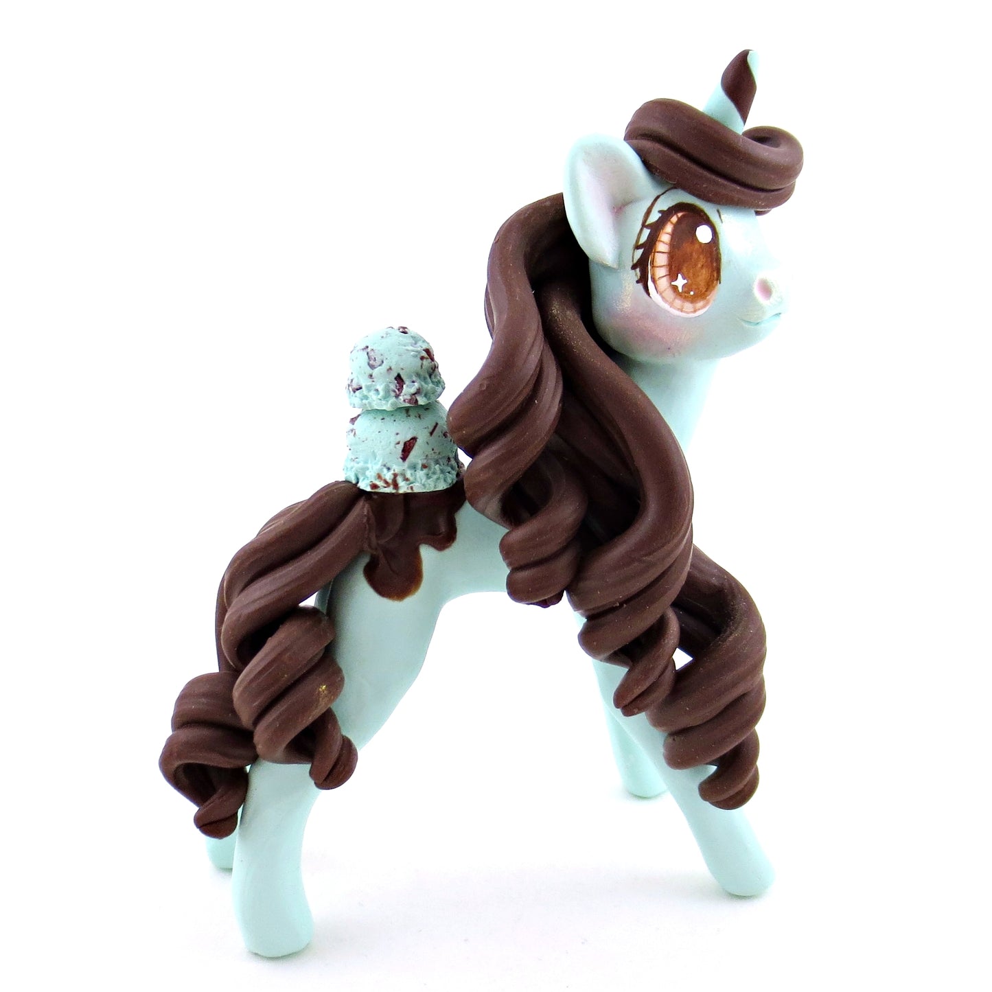 Mint Chocolate Chip Ice Cream Unicorn Figurine - Polymer Clay Ice Cream Animals