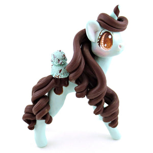 Mint Chocolate Chip Ice Cream Unicorn Figurine - Polymer Clay Ice Cream Animals