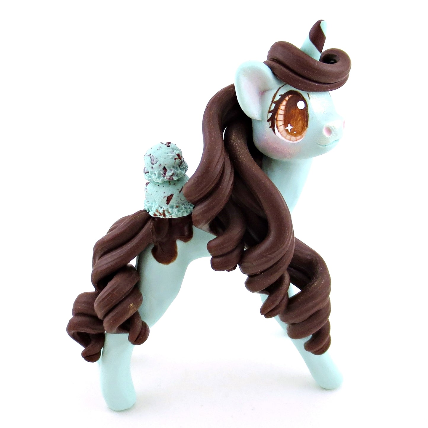 Mint Chocolate Chip Ice Cream Unicorn Figurine - Polymer Clay Ice Cream Animals