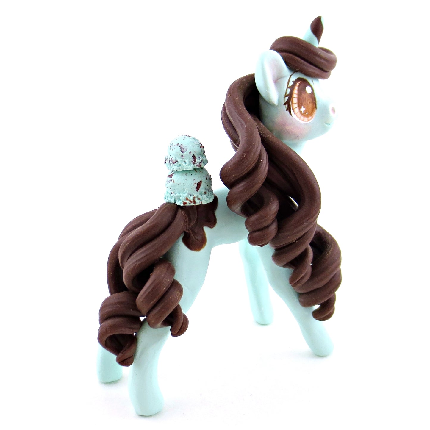 Mint Chocolate Chip Ice Cream Unicorn Figurine - Polymer Clay Ice Cream Animals