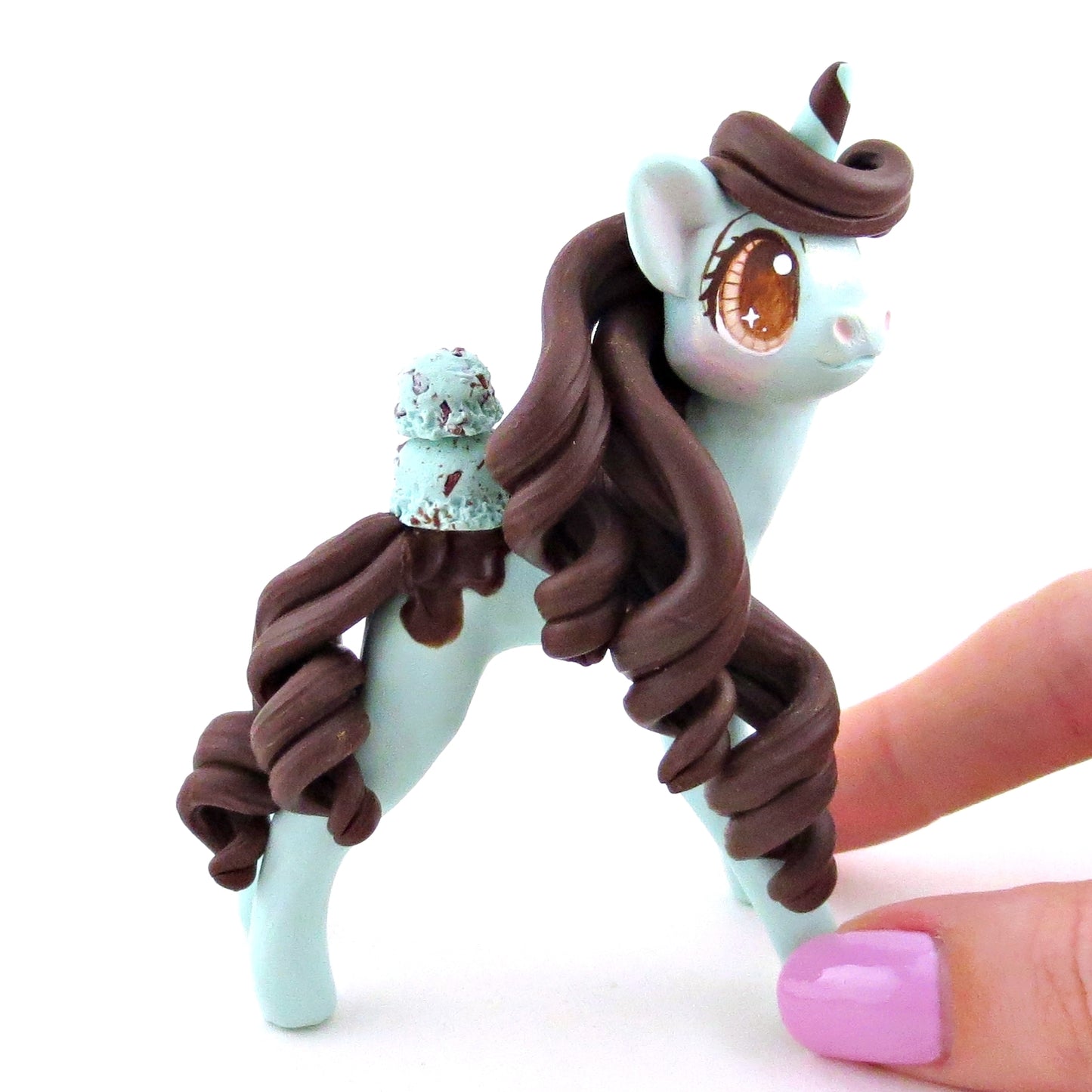 Mint Chocolate Chip Ice Cream Unicorn Figurine - Polymer Clay Ice Cream Animals