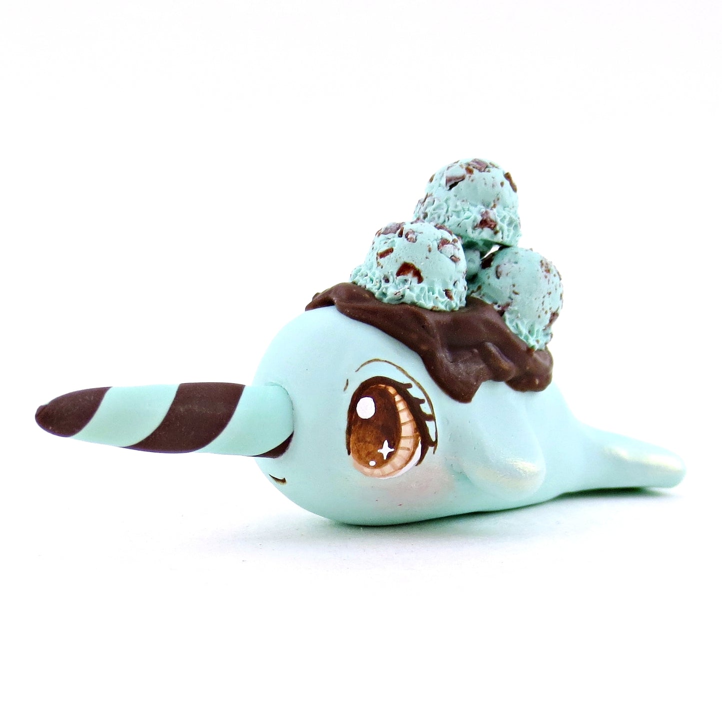 Mint Chocolate Chip Ice Cream Narwhal Figurine - Polymer Clay Ice Cream Animals