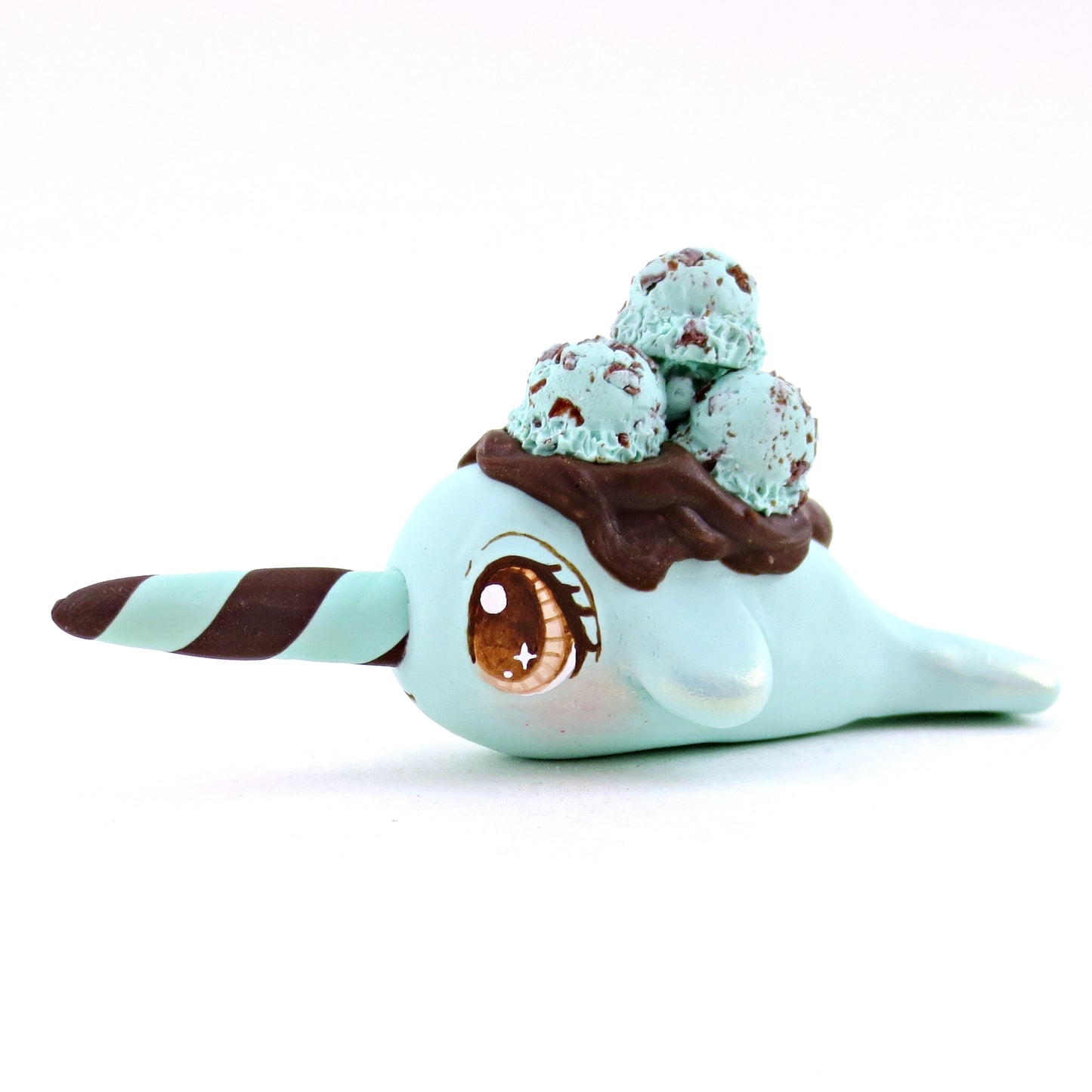 Mint Chocolate Chip Ice Cream Narwhal Figurine - Polymer Clay Ice Cream Animals