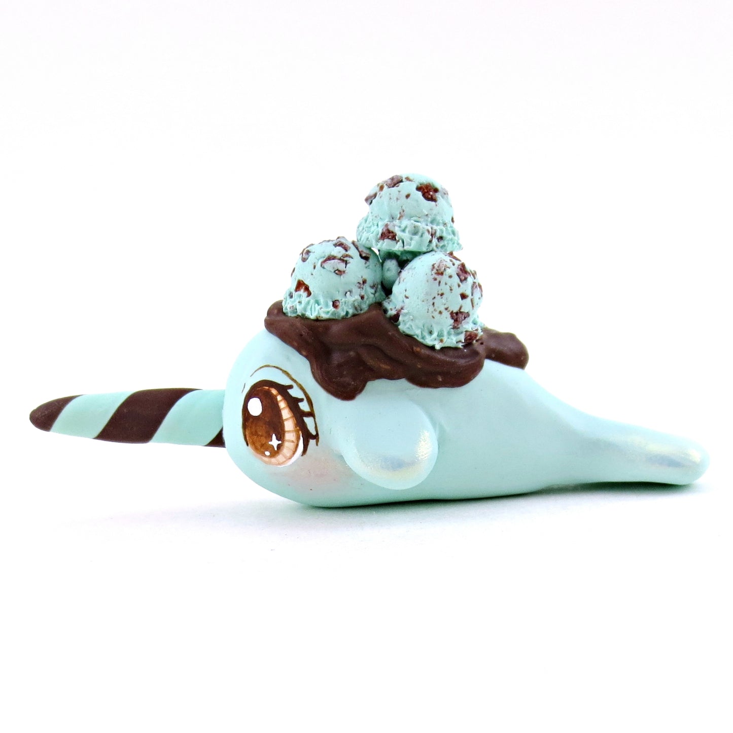 Mint Chocolate Chip Ice Cream Narwhal Figurine - Polymer Clay Ice Cream Animals