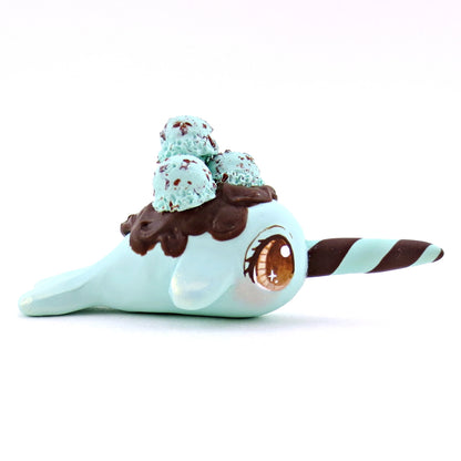 Mint Chocolate Chip Ice Cream Narwhal Figurine - Polymer Clay Ice Cream Animals