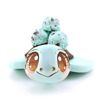 Mint Chocolate Chip Ice Cream Turtle Figurine - Polymer Clay Ice Cream Animals